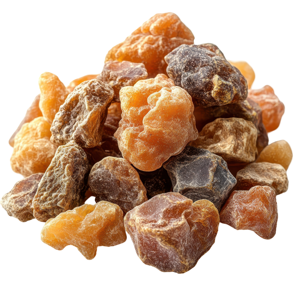 Resin from trees collected in a natural setting showcasing different textures and colors isolated on transparent background png