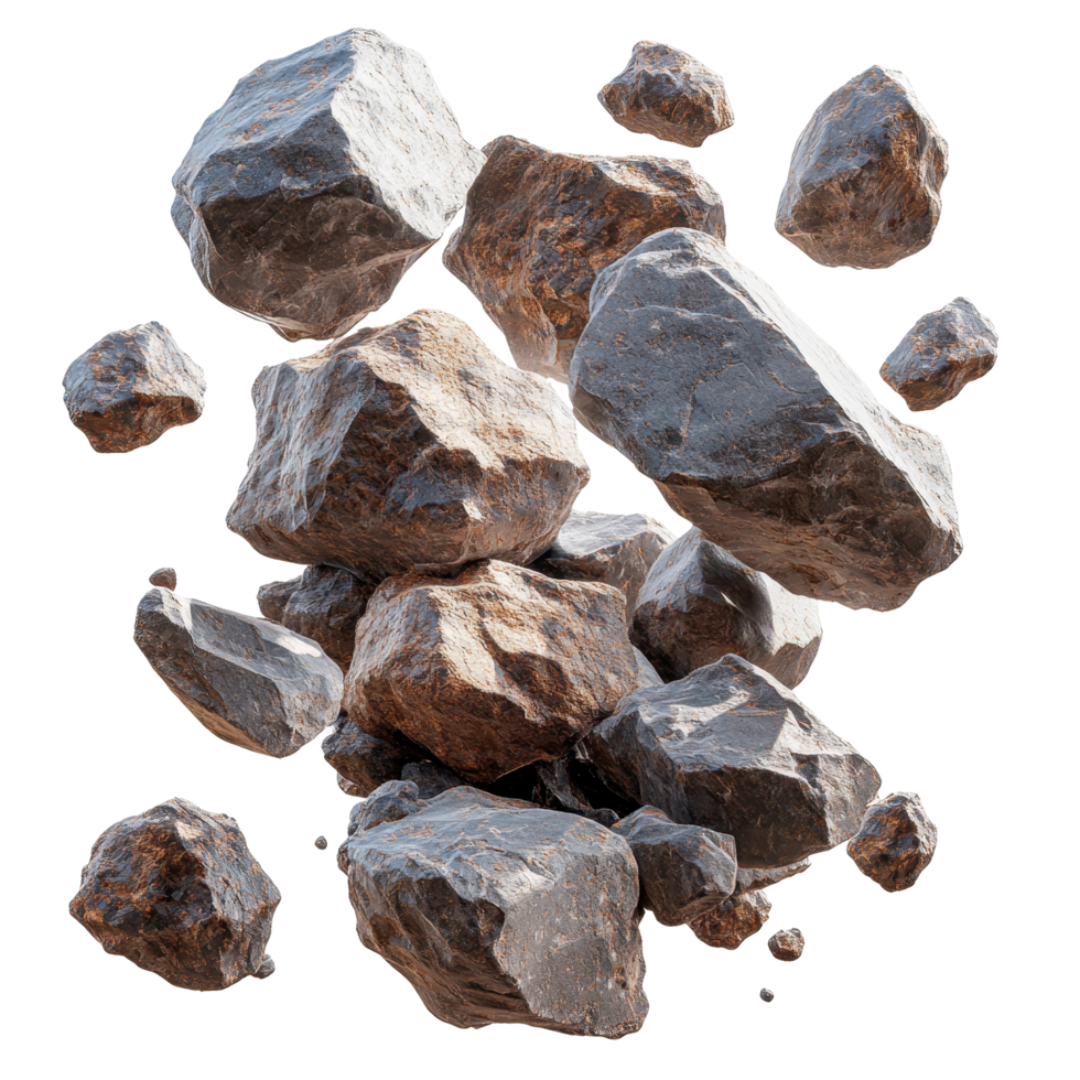 Rocks and boulders gathered in a dynamic arrangement for a natural terrain design isolated on transparent background png