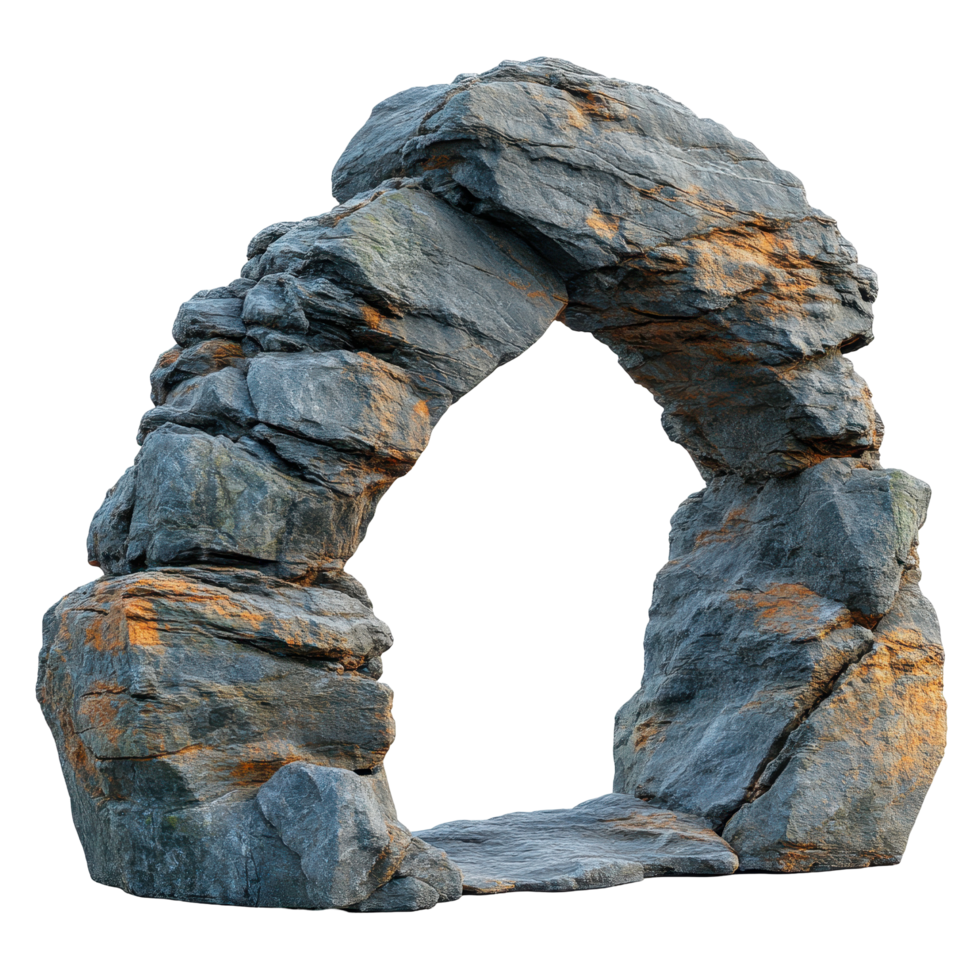 Natural stone arch structure in a scenic outdoor setting with a rustic appearance and unique textures isolated on transparent background png
