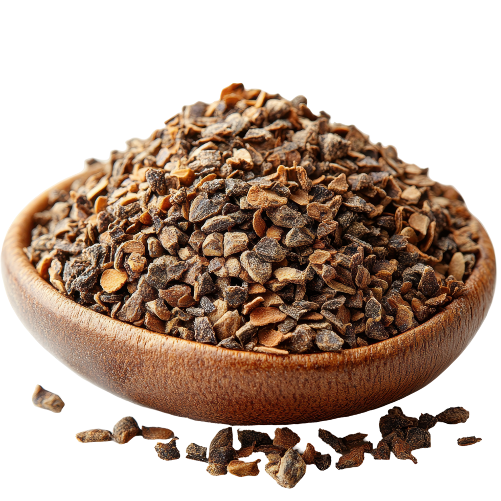 Spices from a local market display arranged in a wooden bowl ready for culinary use isolated on transparent background png