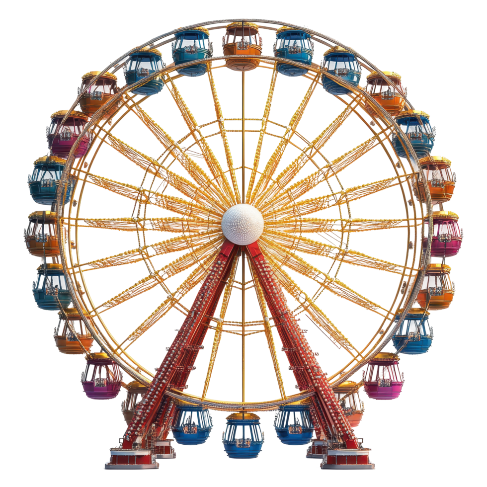 Colorful Ferris wheel stands tall at the amusement park, inviting riders to enjoy the stunning views and thrilling experience isolated on transparent background png