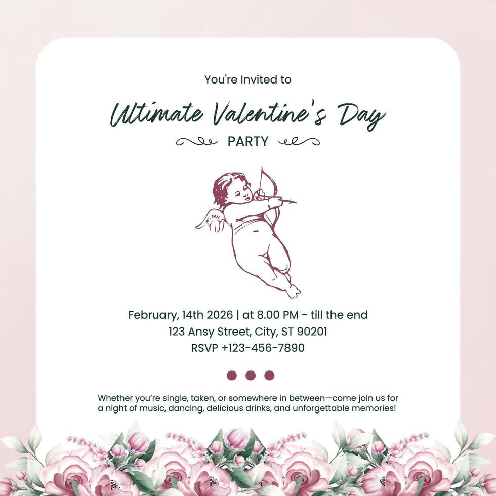 Pink Flower Illustration Valentine Party Instagram Post template