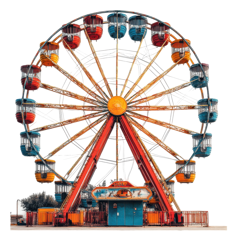Colorful ferris wheel stands tall at amusement park during sunny day isolated on transparent background png