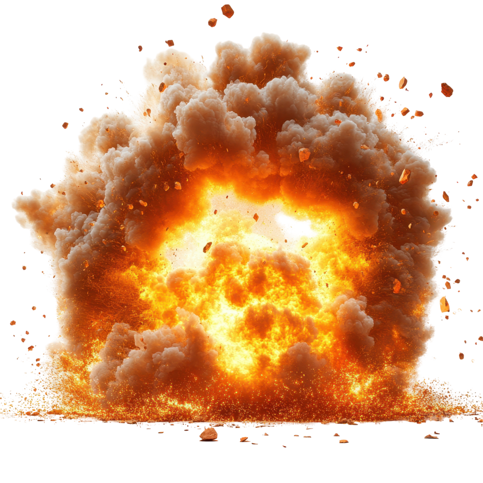 Explosion with colorful smoke and debris rising in a dramatic display of power and intensity isolated on transparent background png