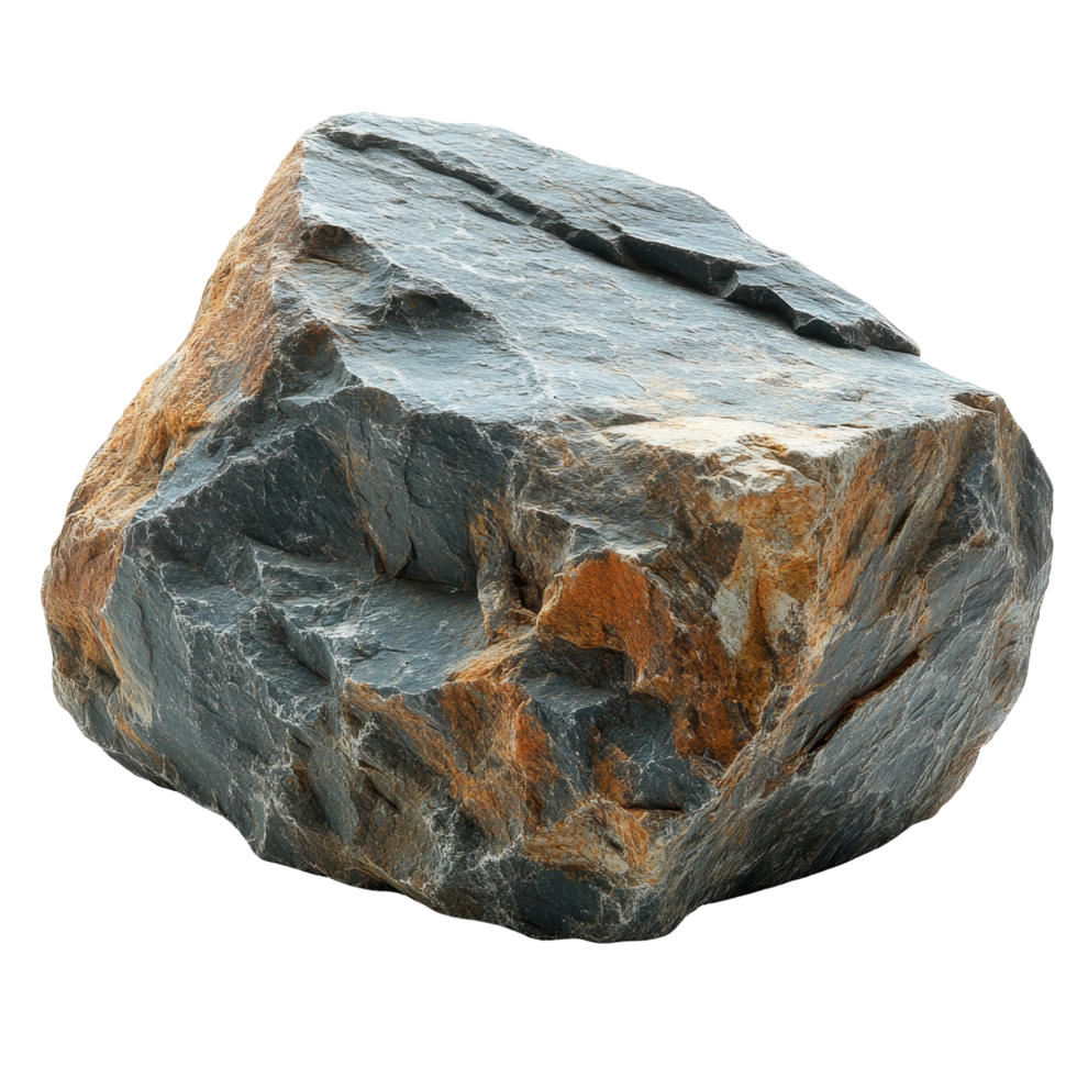 Large, textured rock with distinct color variations found in a natural outdoor setting isolated on transparent background png