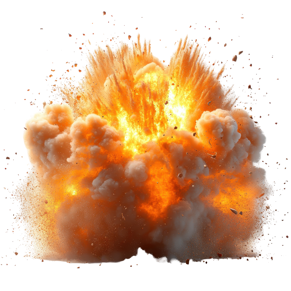 Explosive eruption with vibrant flames and smoke in a dramatic display of power and energy isolated on transparent background png