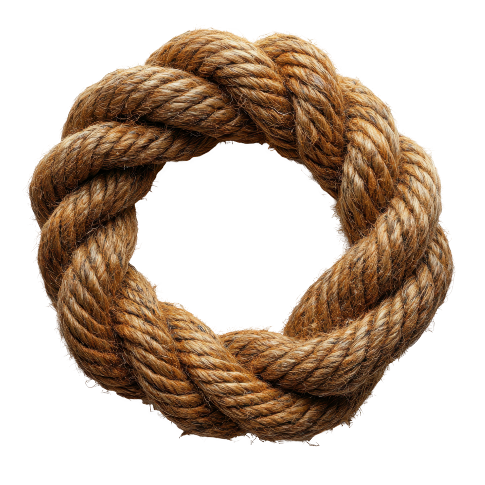 Decorative rope wreath showcasing intricate weaving and natural fibers for rustic home decor isolated on transparent background png