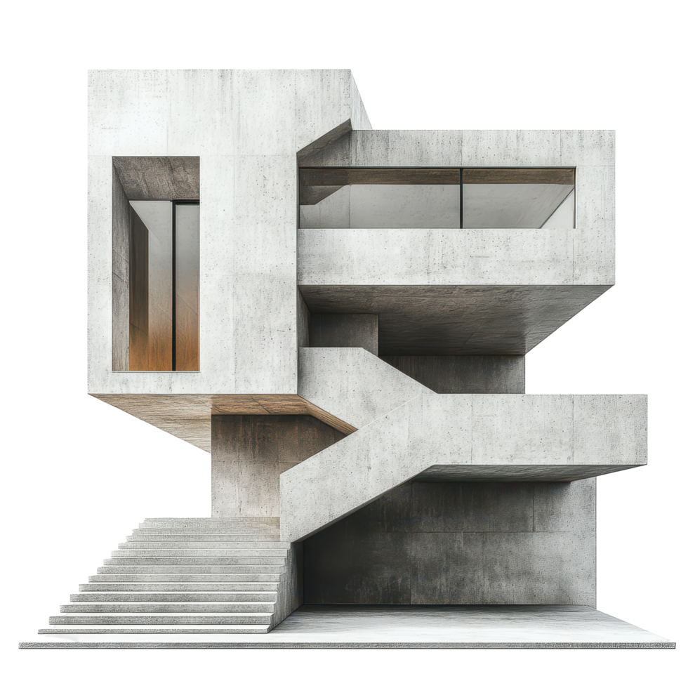 Modern architectural design showcases unique concrete structure with bold geometric shapes and minimalist style isolated on transparent background png