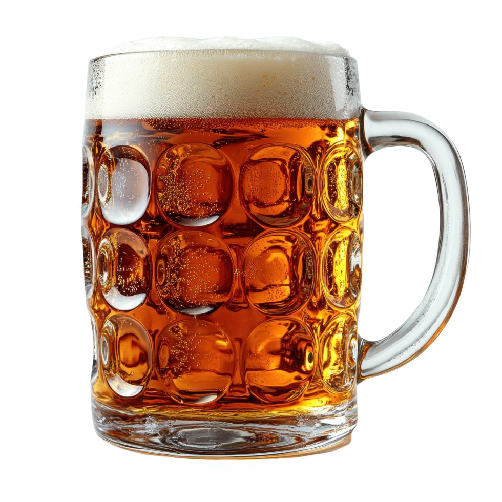 Refreshing golden beer served in a frosty glass mug during a social gathering at a local brew pub isolated on transparent background png