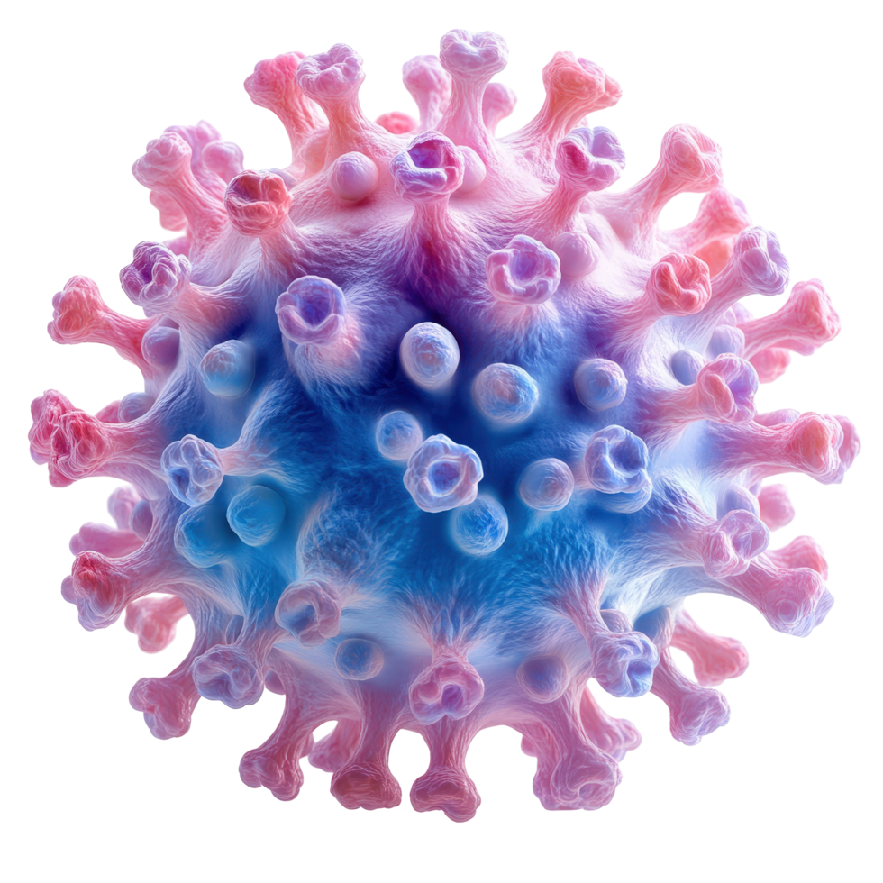 Colorful representation of a virus showcasing intricate structure and details in a scientific illustration isolated on transparent background png