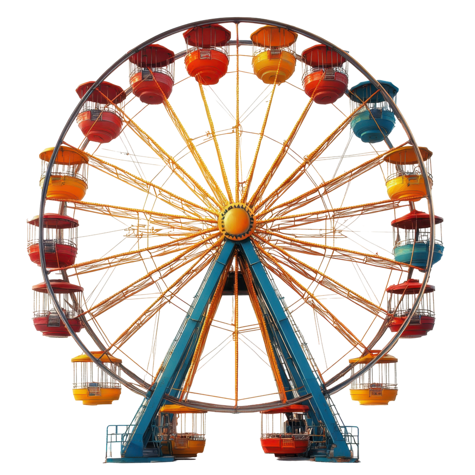 Colorful Ferris wheel stands at a fairground, inviting visitors to enjoy breathtaking views of the carnival atmosphere isolated on transparent background png