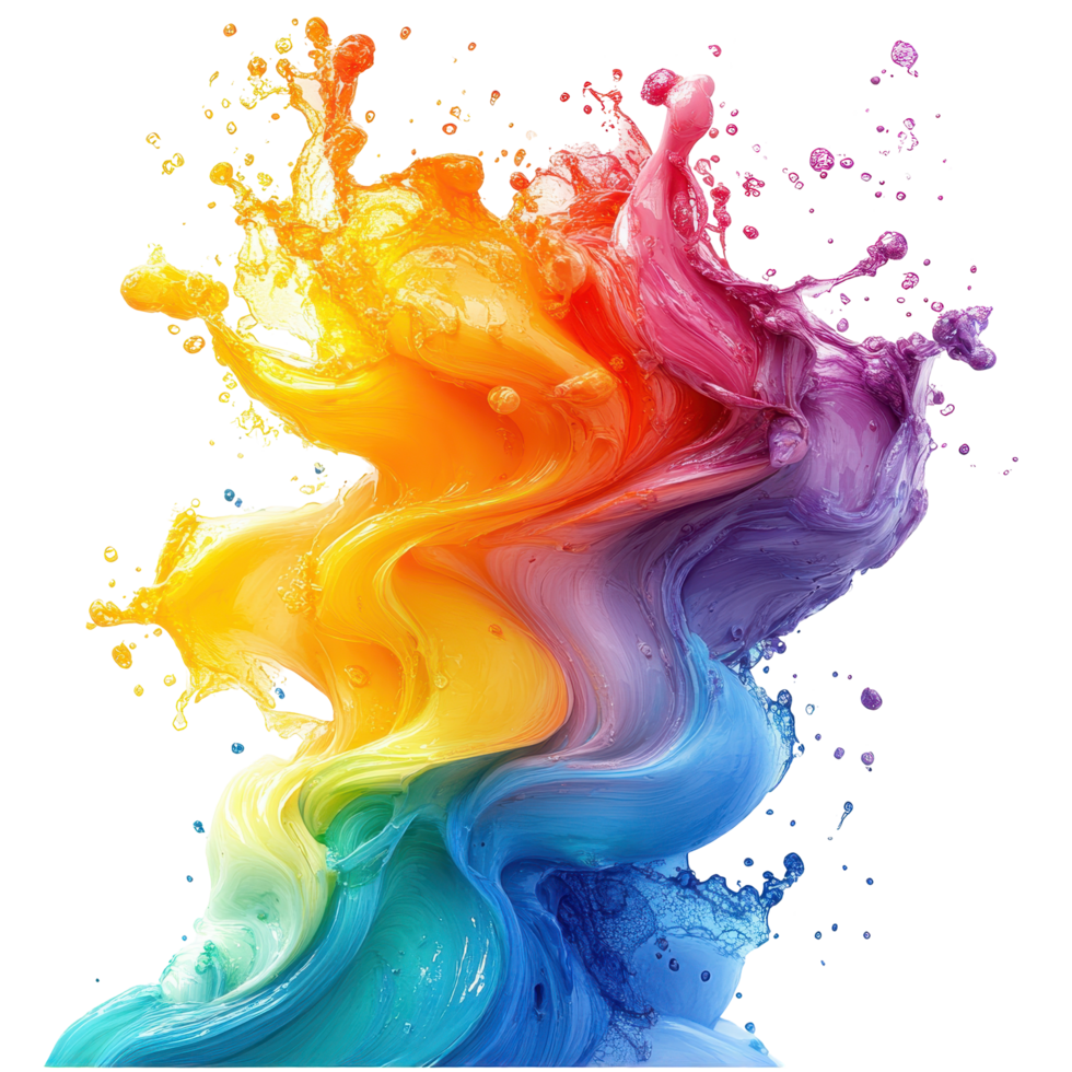 Vibrant swirl of colorful paint creating dynamic patterns in a fluid motion showcasing artistic expression isolated on transparent background png