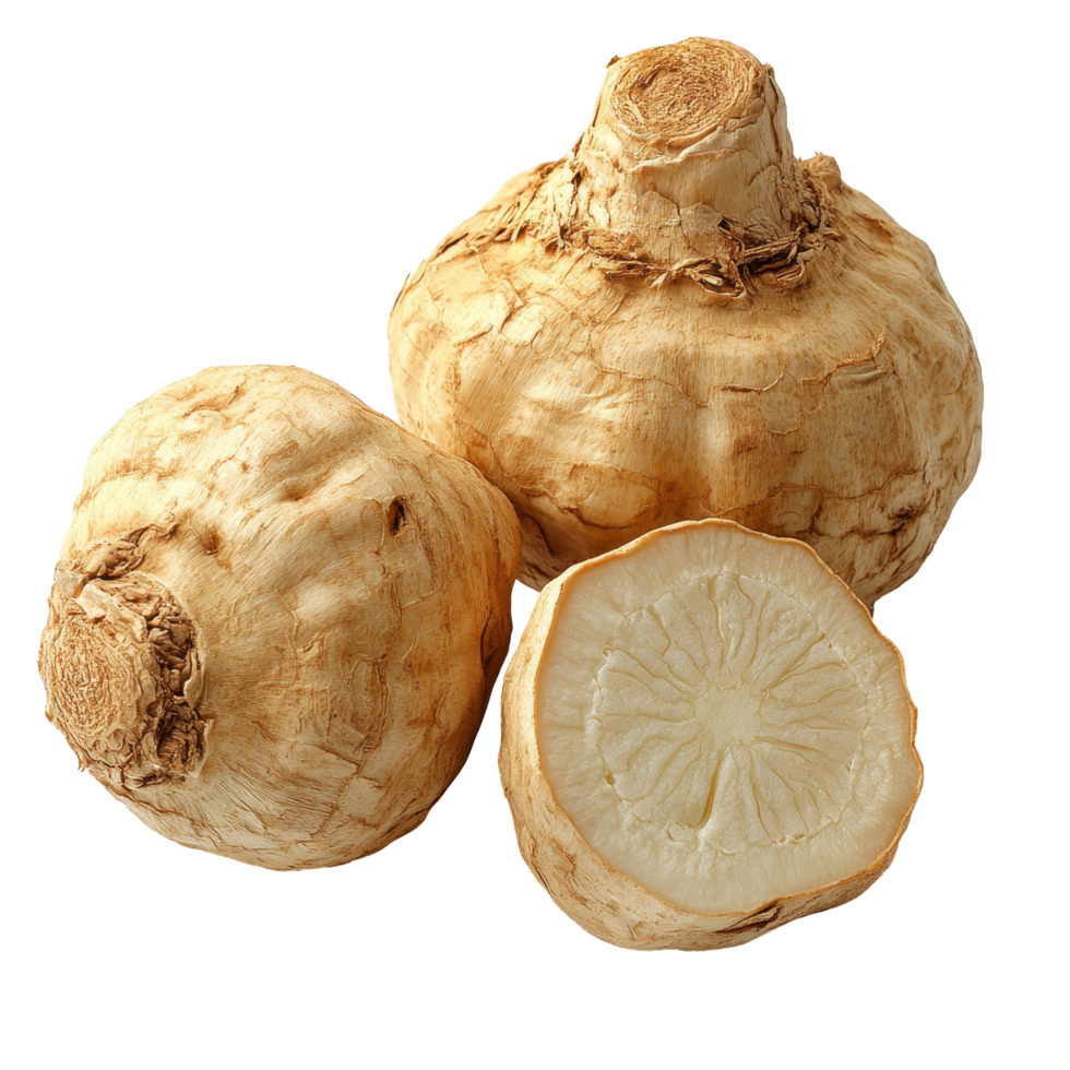Unique root vegetable cultivation and preparation in a kitchen environment with fresh produce details isolated on transparent background png