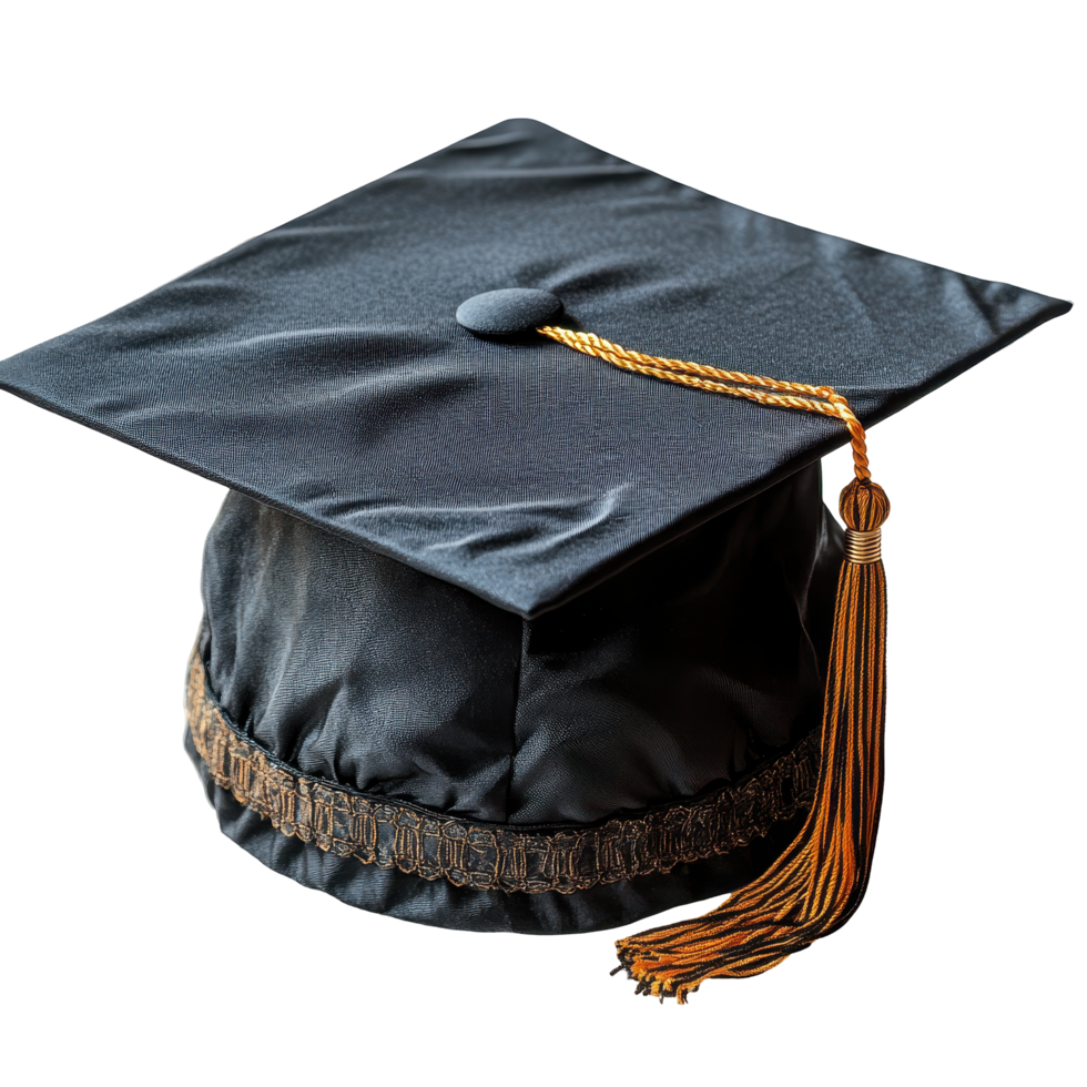 Graduation cap resting on a surface, symbolizing achievement and new beginnings for students completing their education isolated on transparent background png