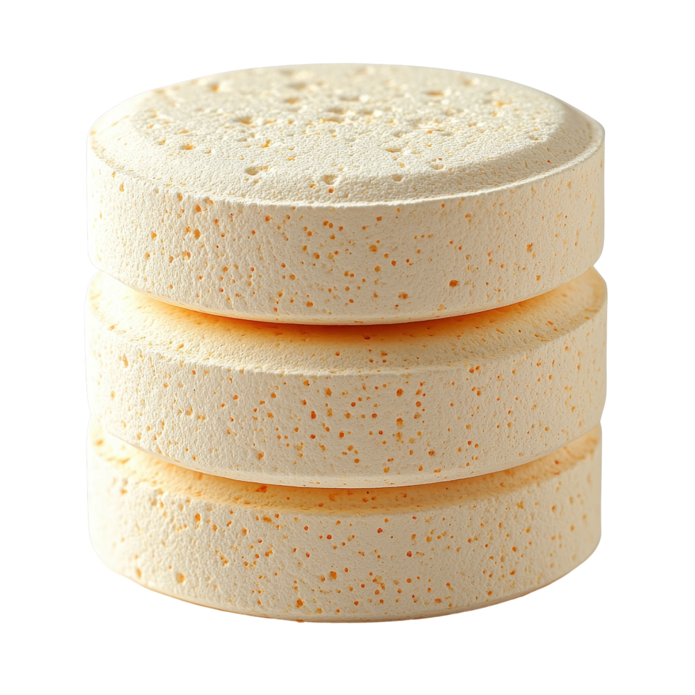 Unique porous bath tablets stacked, enhancing relaxation in personal care routines isolated on transparent background png