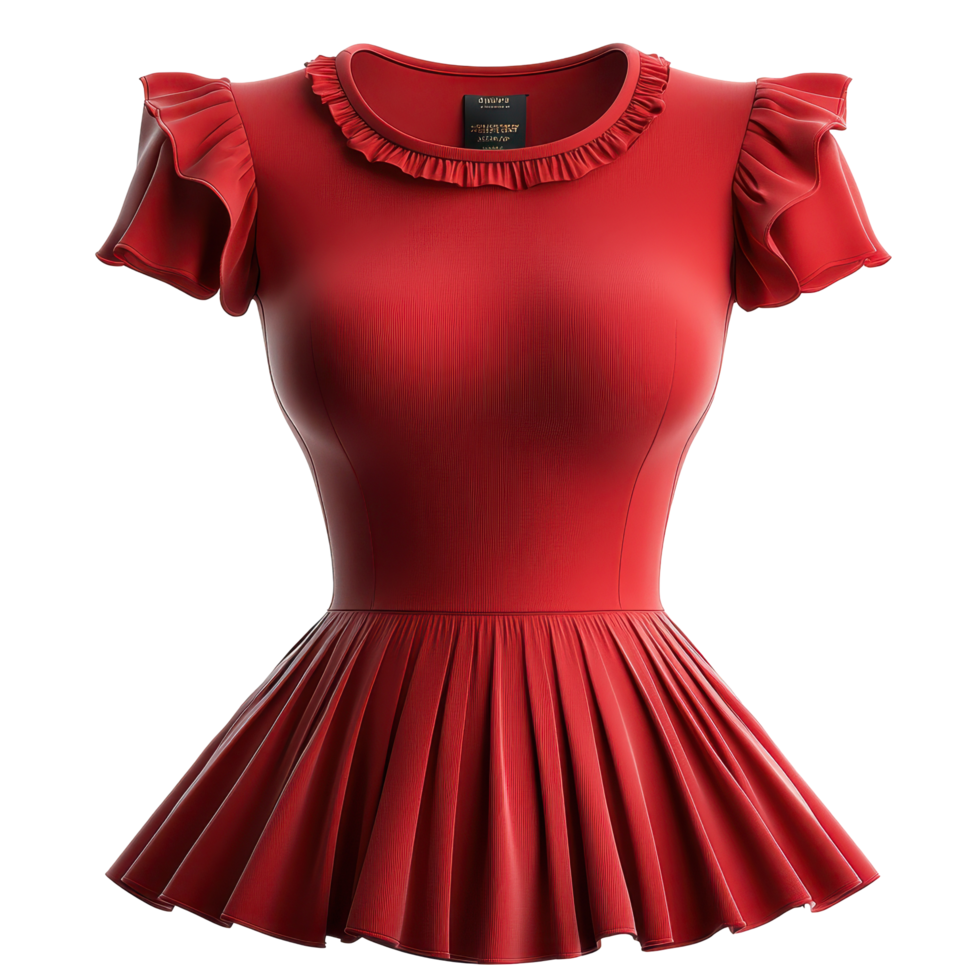 Stylish red dress with ruffled sleeves and pleated skirt design suitable for various occasions isolated on transparent background png