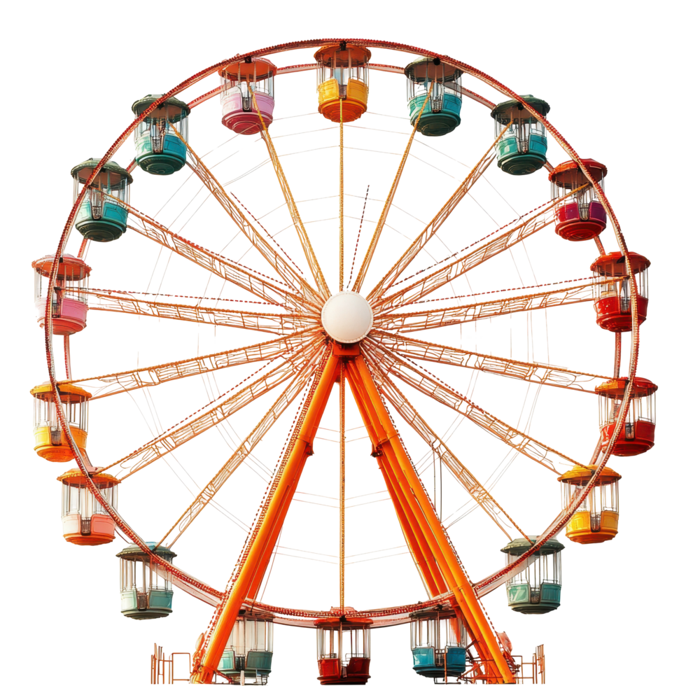 Ferris wheel stands tall at amusement park during sunny day attracting visitors of all ages with colorful gondolas isolated on transparent background png