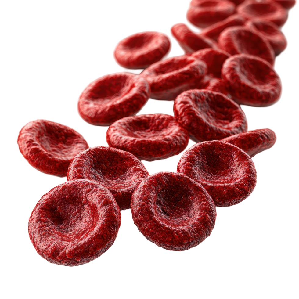 Red circular objects scattered across a white surface create a vibrant contrast and draw attention to their unique texture isolated on transparent background png