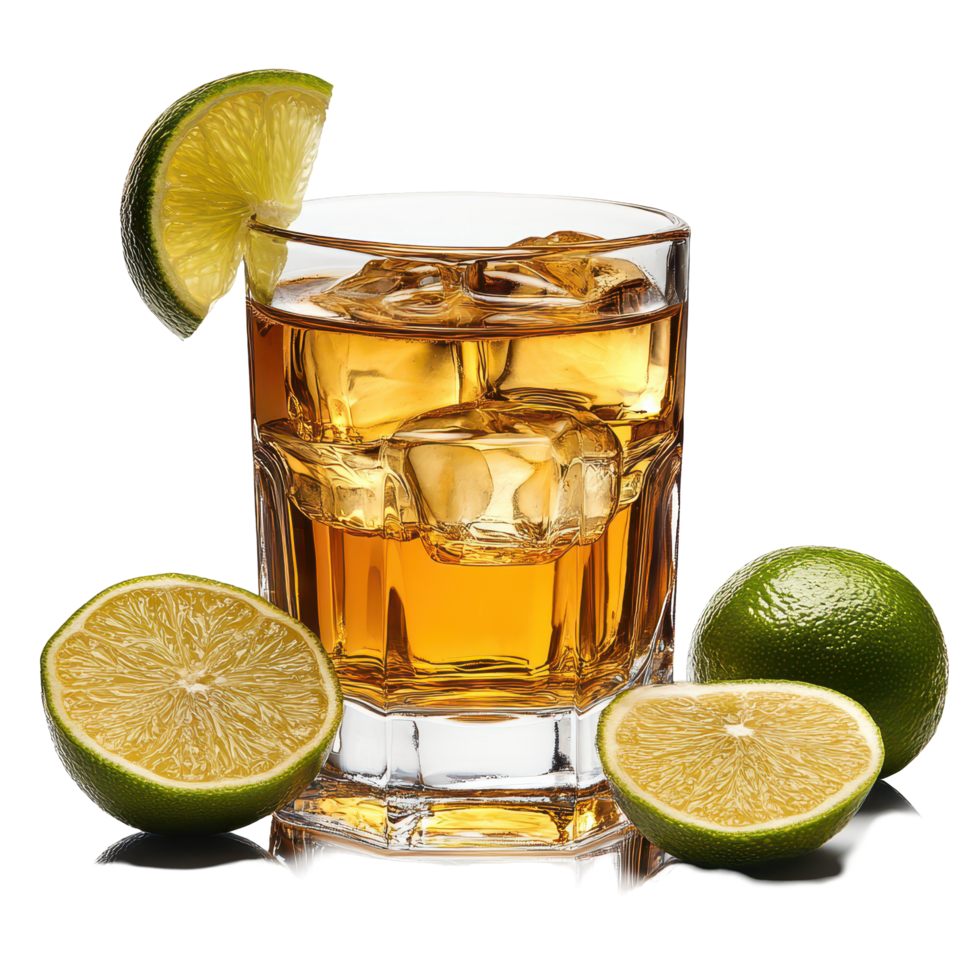 Enjoying a refreshing cocktail with lime slices and ice in a clear glass on a sunny day isolated on transparent background png