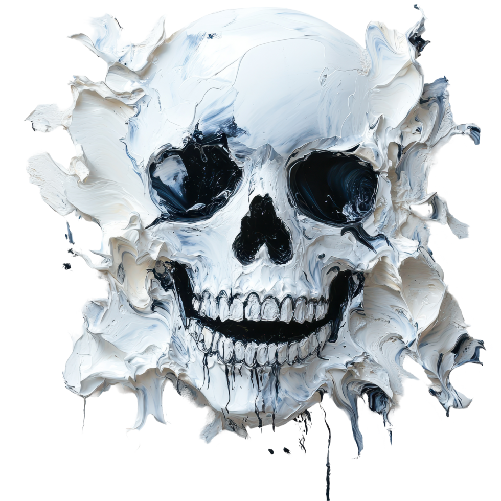 Creative skull artwork featuring black and white textures with a striking contrast against a plain background isolated on transparent background png