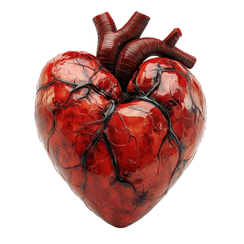 Heart sculpture with intricate details and glossy finish displayed against a plain background isolated on transparent background png