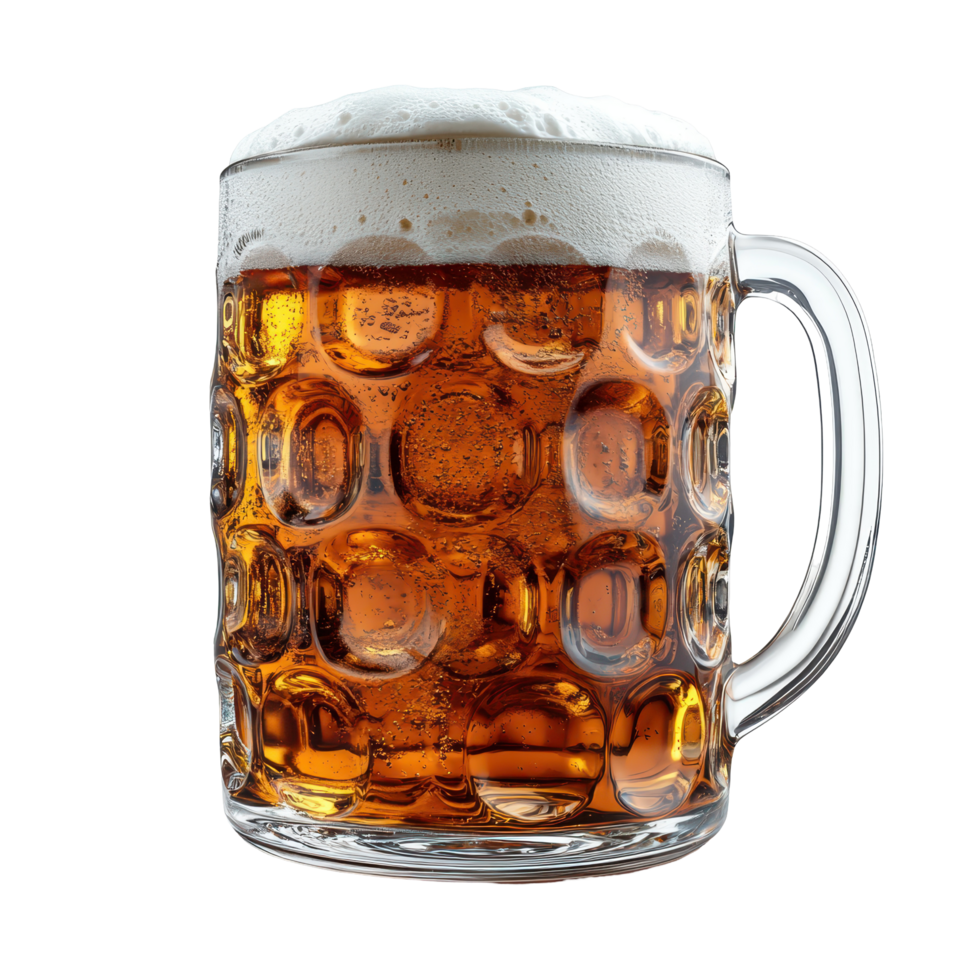 Refreshing amber beverage served in a traditional glass mug perfect for informal gatherings or celebrations isolated on transparent background png