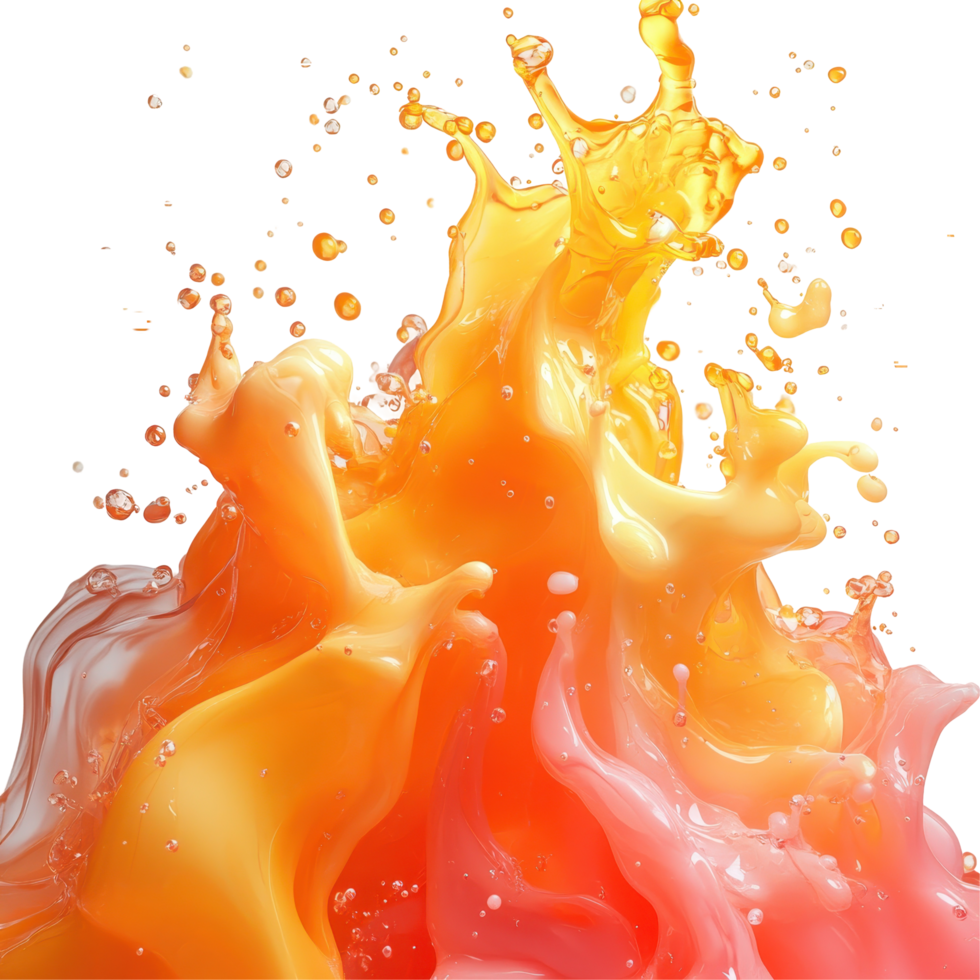 Vibrant splash of orange and pink liquids creating dynamic textures and patterns against a white background isolated on transparent background png