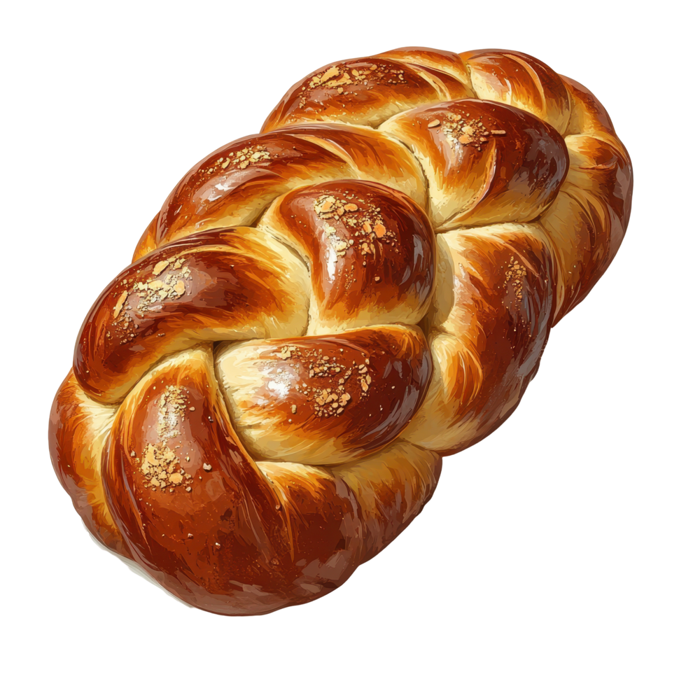 Freshly baked challah bread with a golden-brown crust and a braided shape on a white background isolated on transparent background png