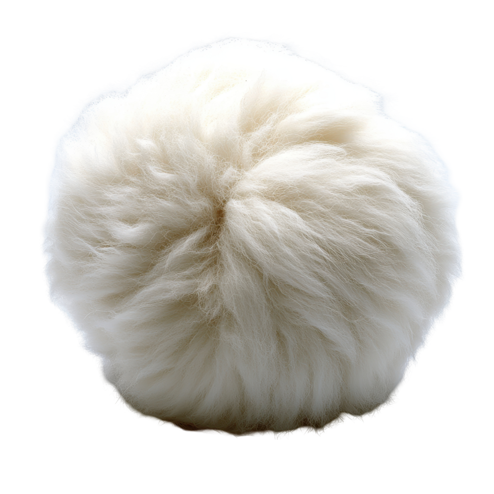 Fluffy white pom pom made from soft wool for creative crafts and home decor projects isolated on transparent background png