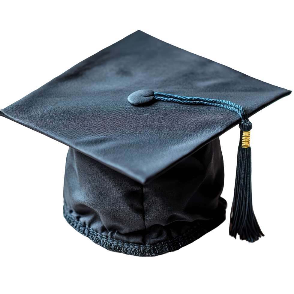 Graduation cap resting on a flat surface at a ceremony location during the spring season celebrating academic achievements isolated on transparent background png