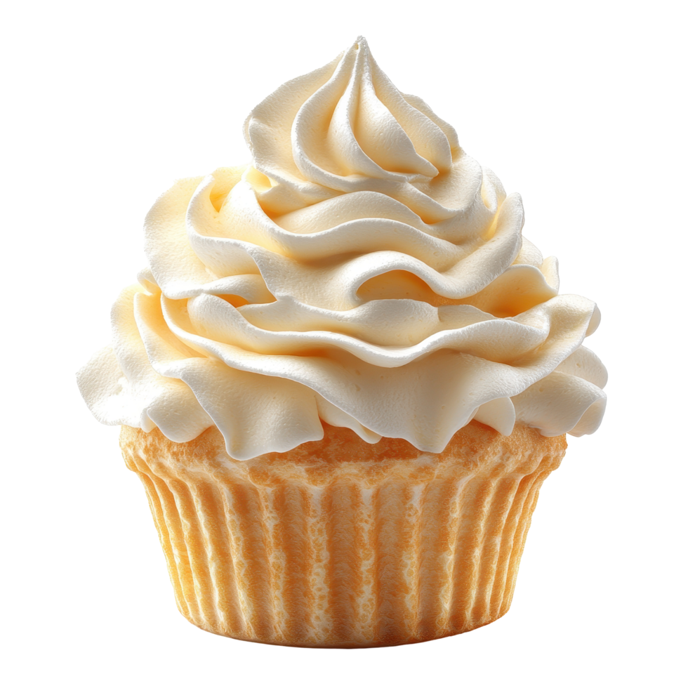 Delicious vanilla cupcake with swirls of creamy frosting presented on a white background isolated on transparent background png