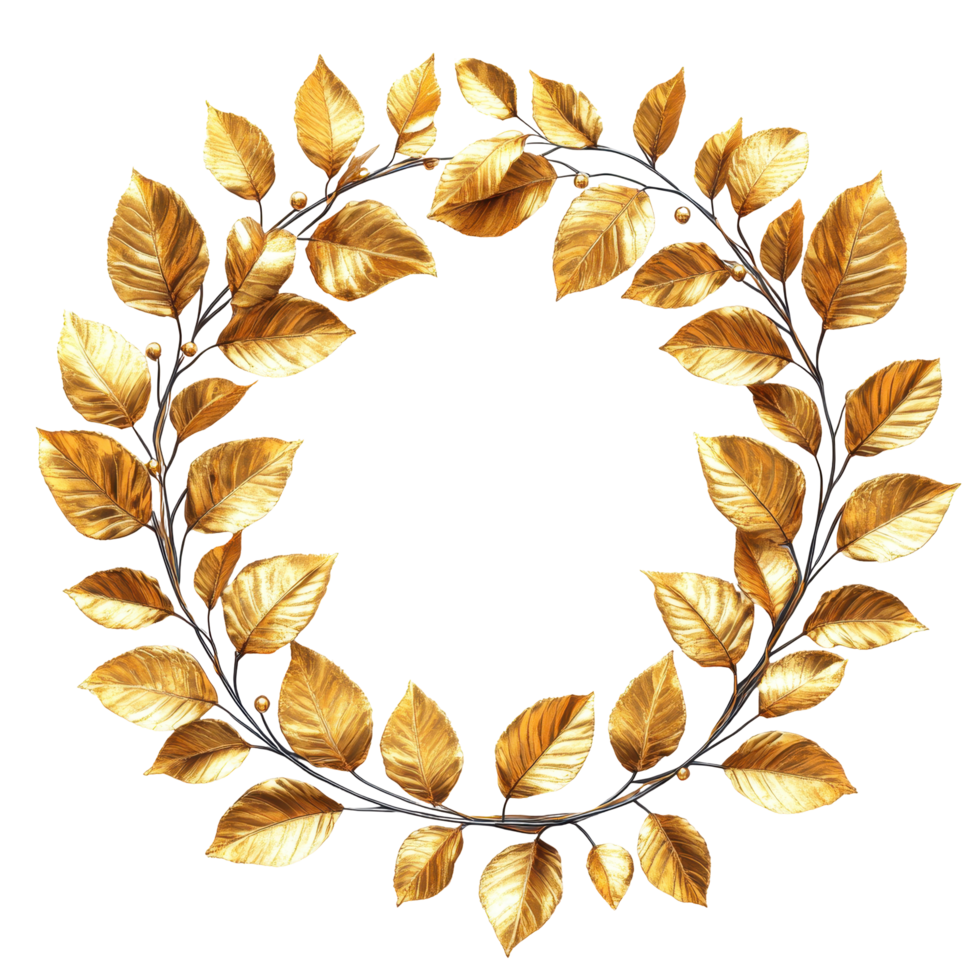 Golden leaf wreath decoration for elegant home or event settings in autumn or winter isolated on transparent background png