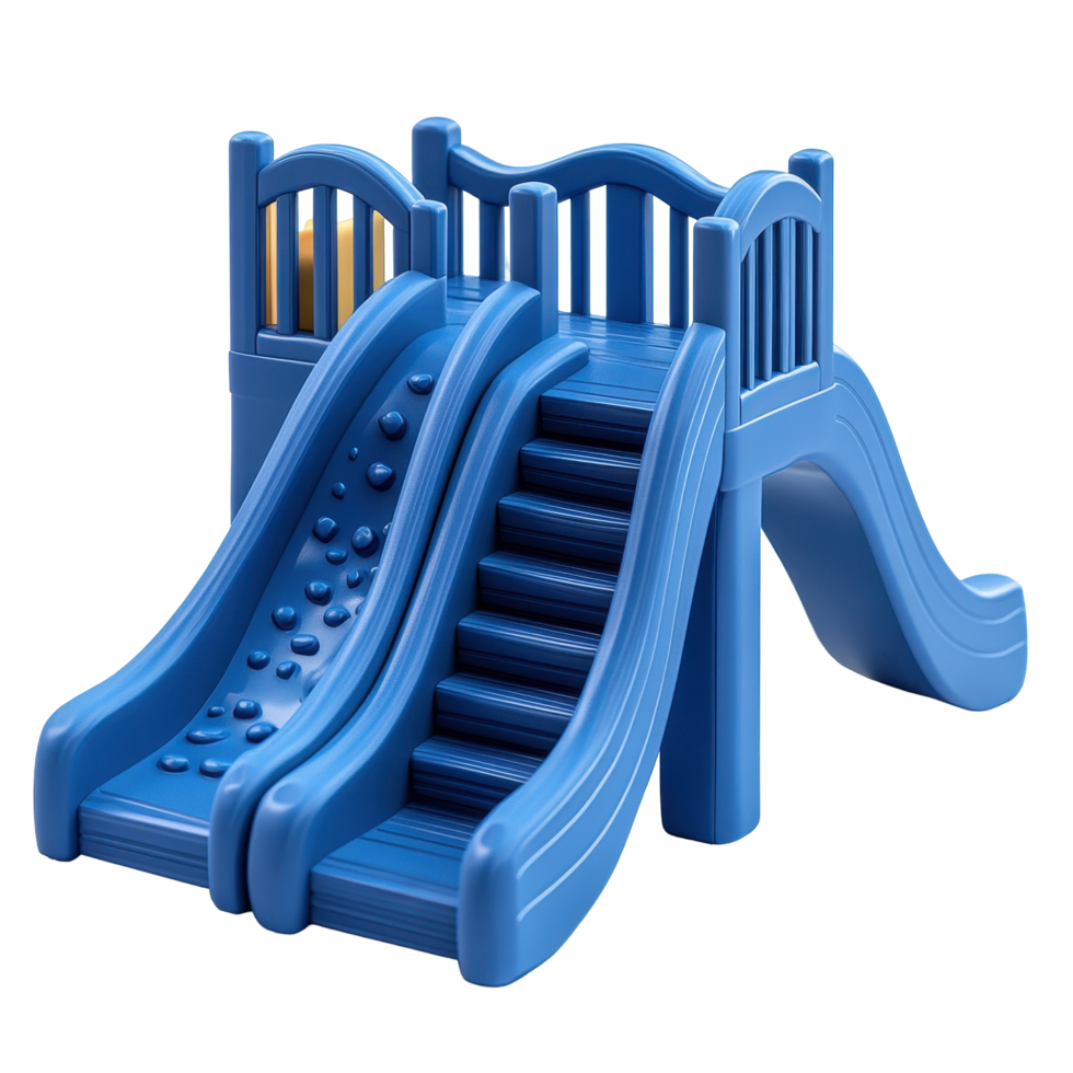 Colorful blue playground slide designed for children's playtime in outdoor parks and backyards isolated on transparent background png
