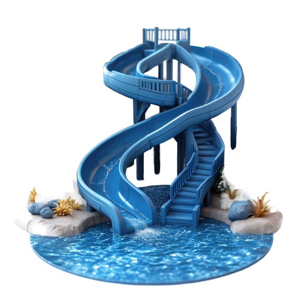 Colorful water slide exhibit featuring a spiral design in a pool setting ideal for summer fun and recreation isolated on transparent background png