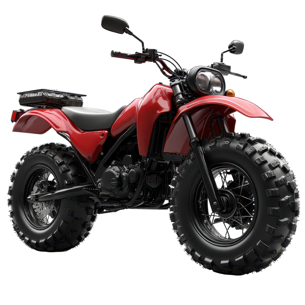 Vintage off-road motorcycle parked on a sturdy surface showcasing rugged tires and unique design elements isolated on transparent background png