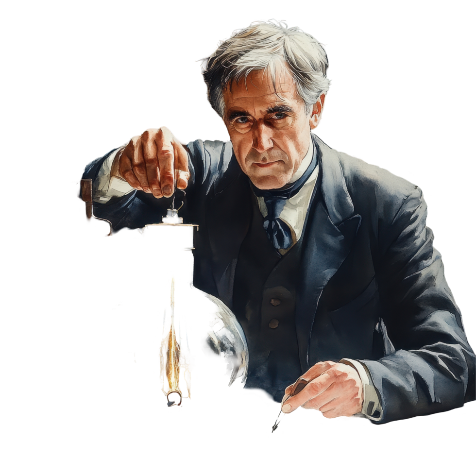 Scientist conducting an experiment with a glass apparatus in a laboratory setting during the late 19th century isolated on transparent background png