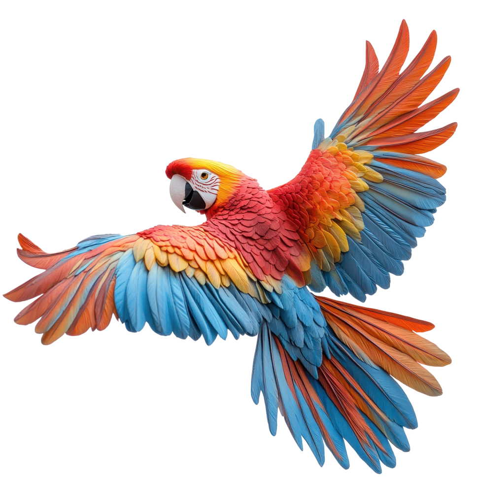 Colorful parrot glides gracefully through a bright tropical landscape isolated on transparent background png