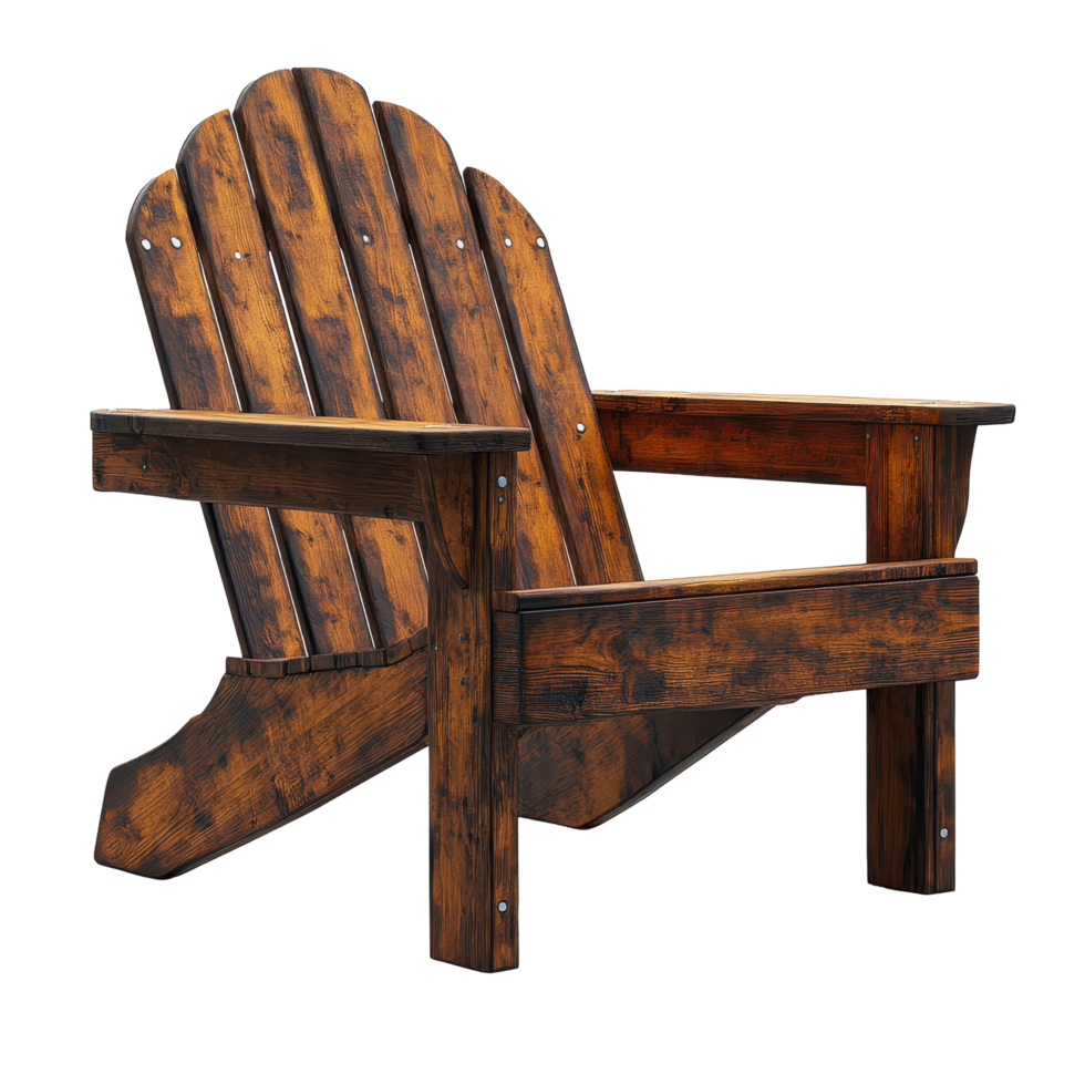 Wooden adirondack chair designed for outdoor relaxation in a garden or patio setting during sunny days isolated on transparent background png