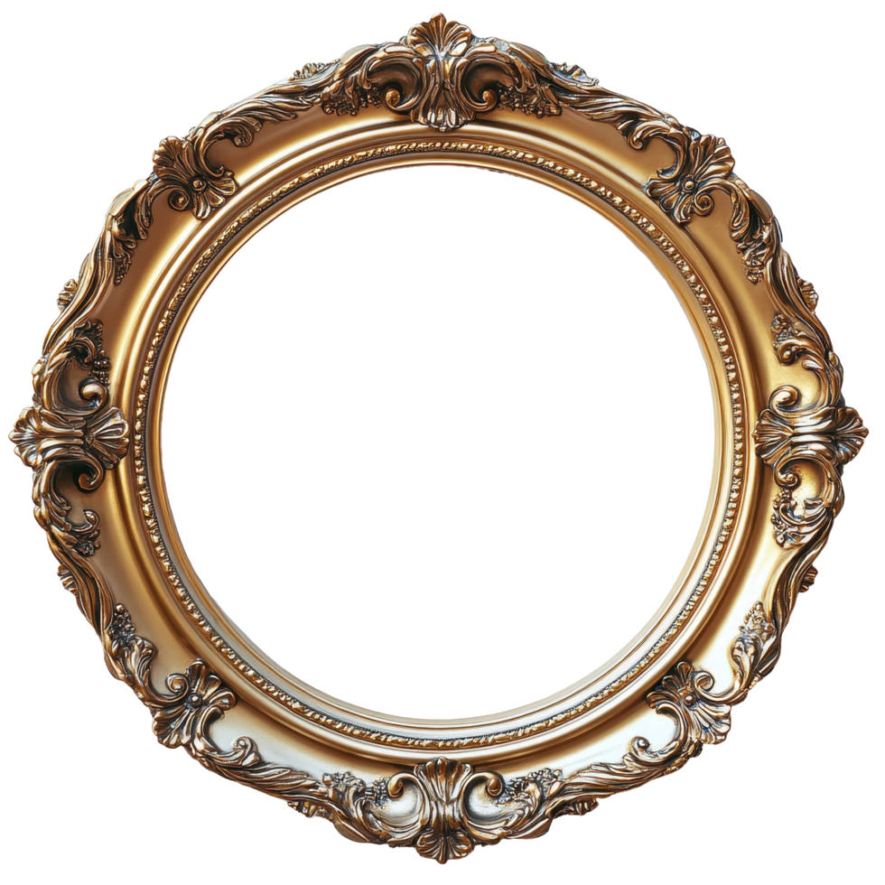 Ornate golden frame with intricate designs ideal for displaying artworks or photographs isolated on transparent background png