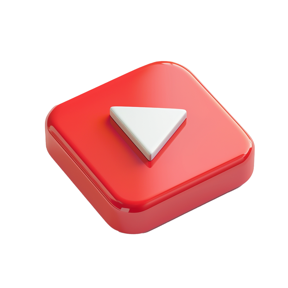 A Red Square Button with a White Play Icon a 3D Render of a Media Player Control png
