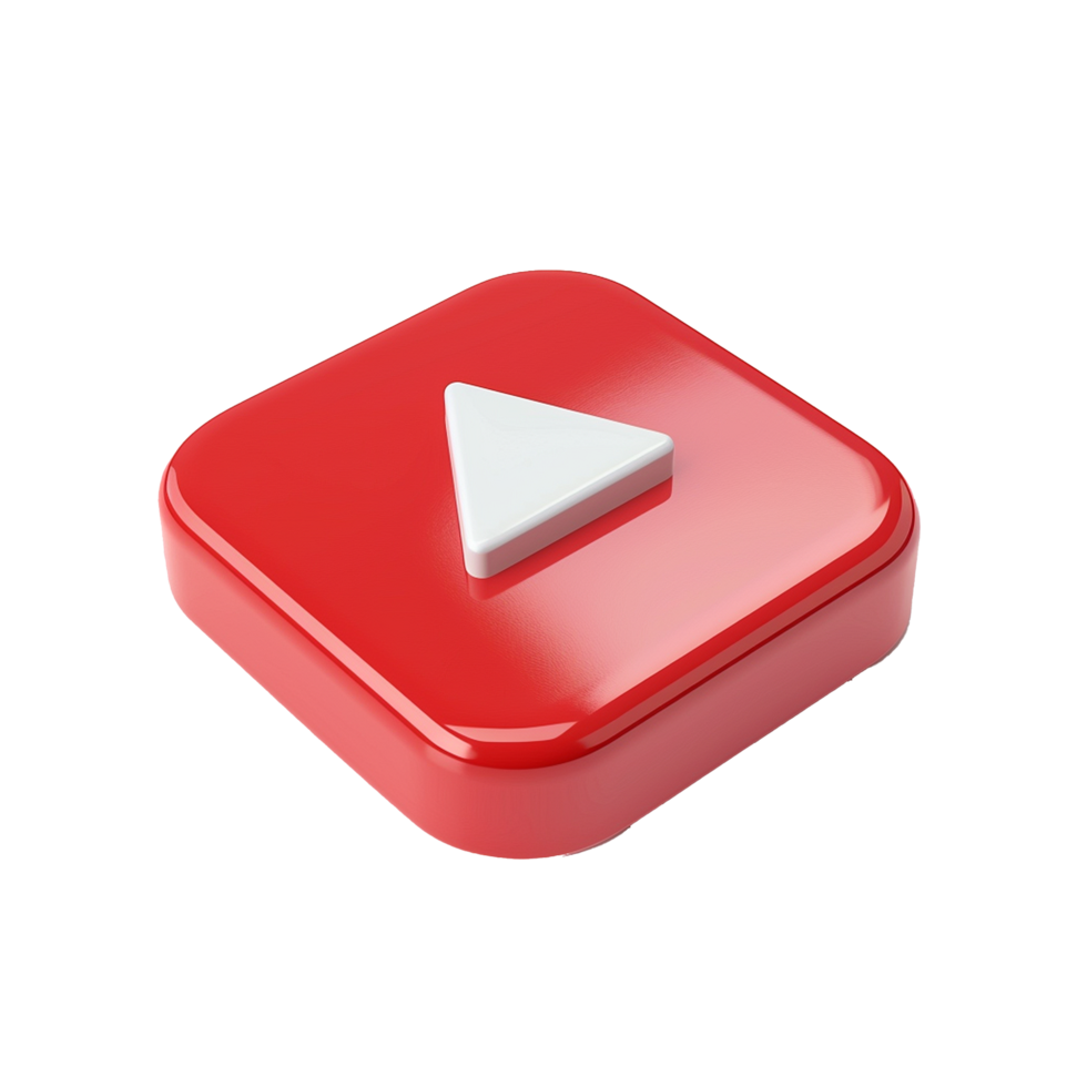 Red Square Play Button Icon 3D Render Shiny Glossy png