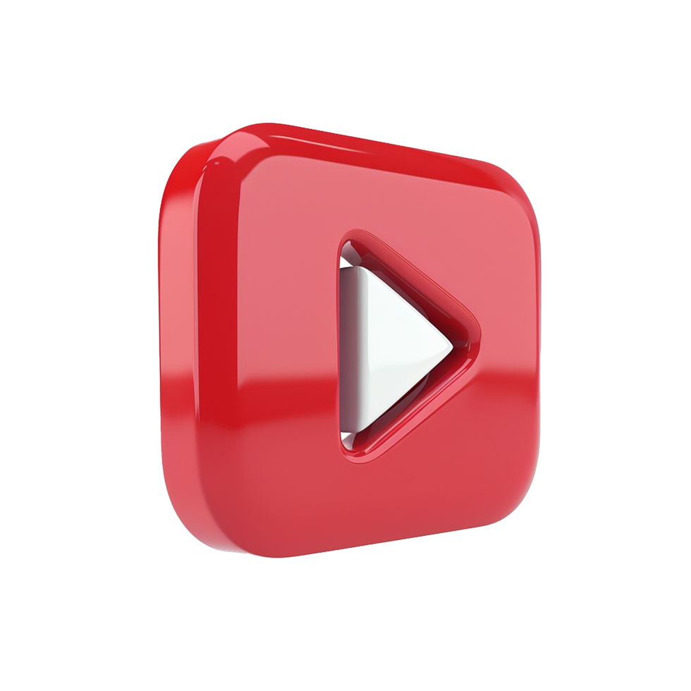 Red three dimensional play button icon digital media player interface png