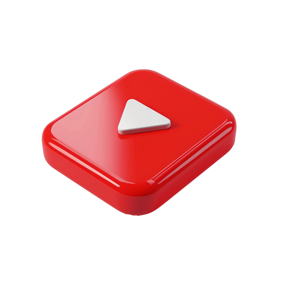 Red Square Play Button 3D Render Shiny Glossy Media Icon png
