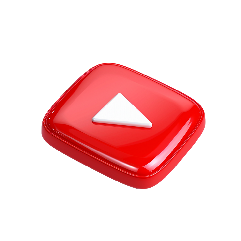 Red YouTube Play Button Icon 3D Render Glossy Shiny Realistic png