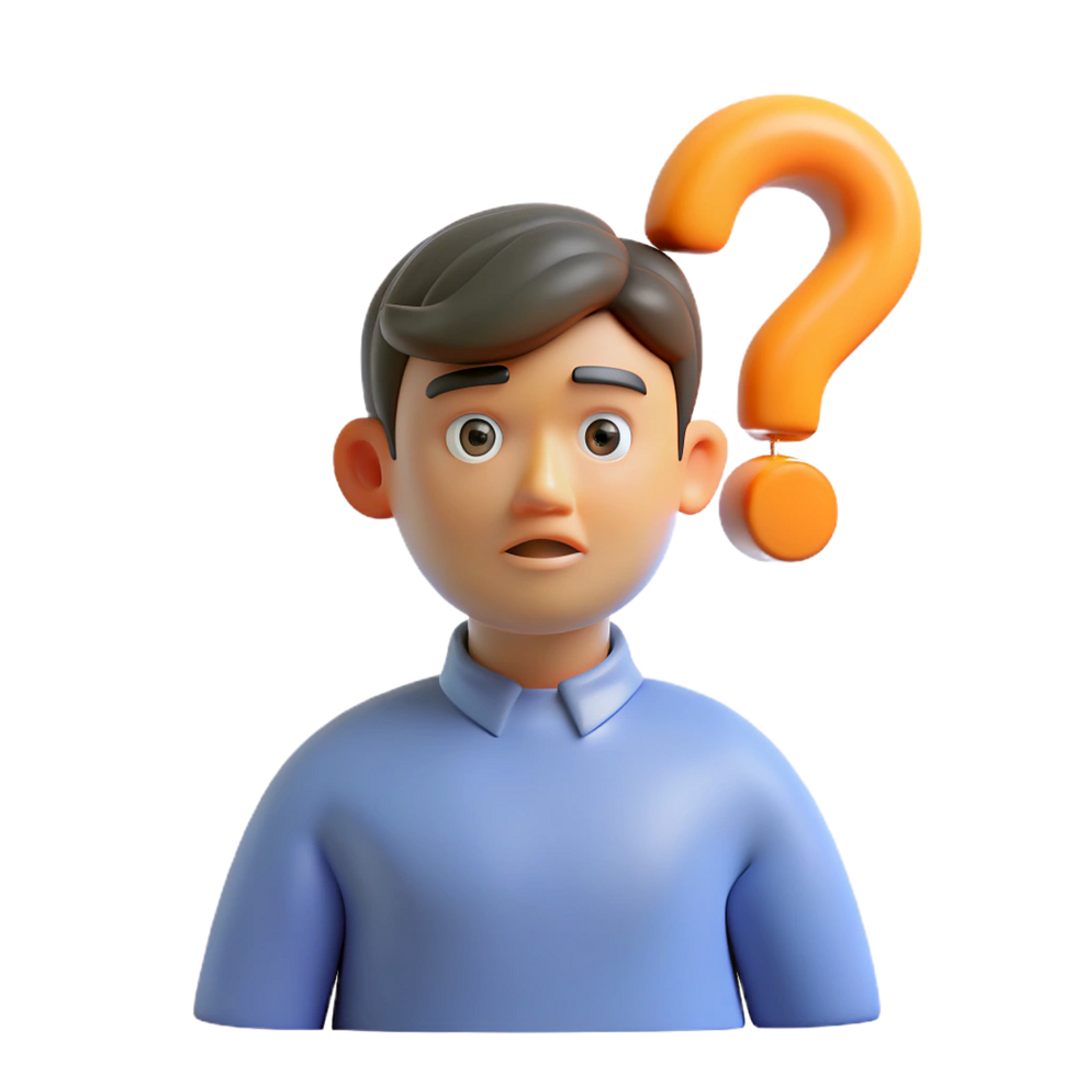 Confused 3D Cartoon Boy with Question Mark png
