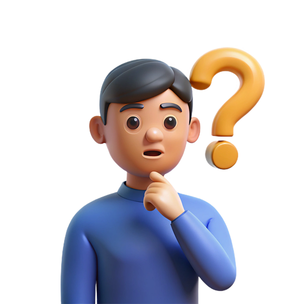 3D Render of a Thoughtful Person with a Question Mark png