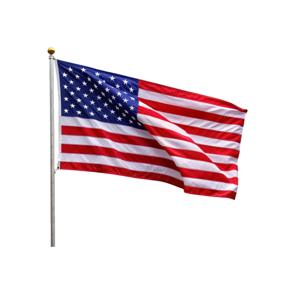 American Flag Waving in the Wind on a Flagpole a Symbol of Freedom and Patriotism png