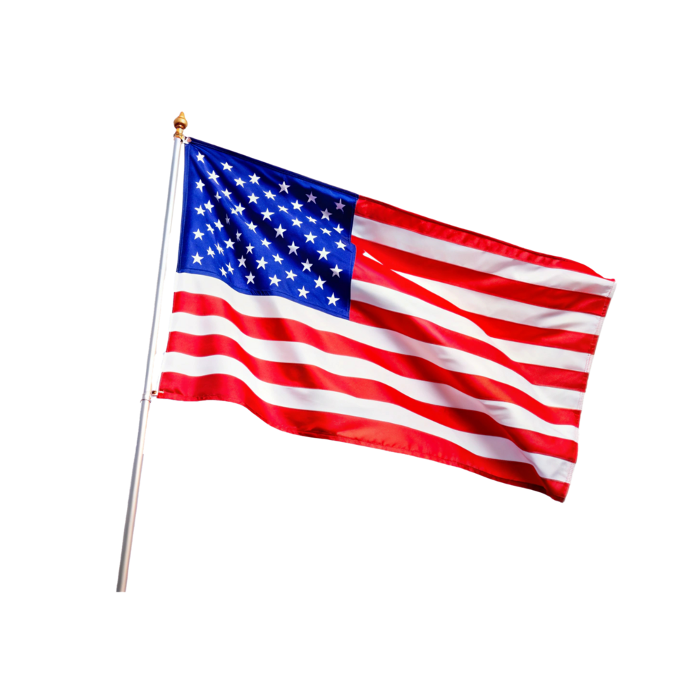 American Flag Waving Proudly on a Flagpole Against a White Background a Symbol of Freedom and Patriotism png