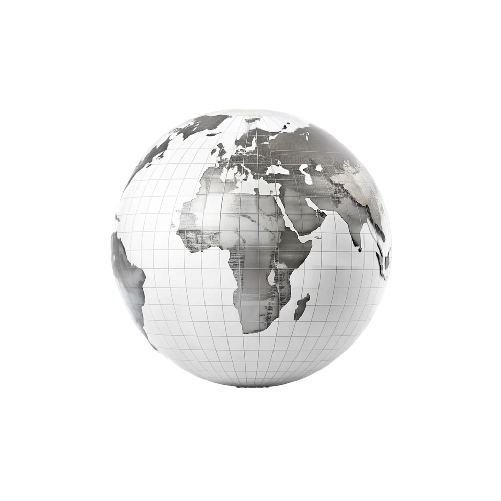 A Metallic Globe Depicting the World Map in a Gridded Pattern png