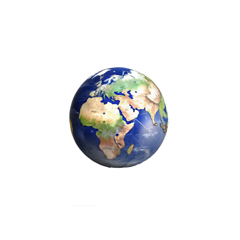 A detailed three dimensional model of planet Earth showcasing continents oceans and landmasses png